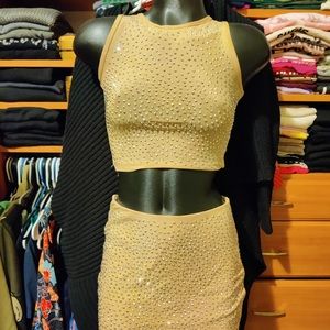 San Joy Tan & Crystal 2-Piece Coord Skirt Set NWT
